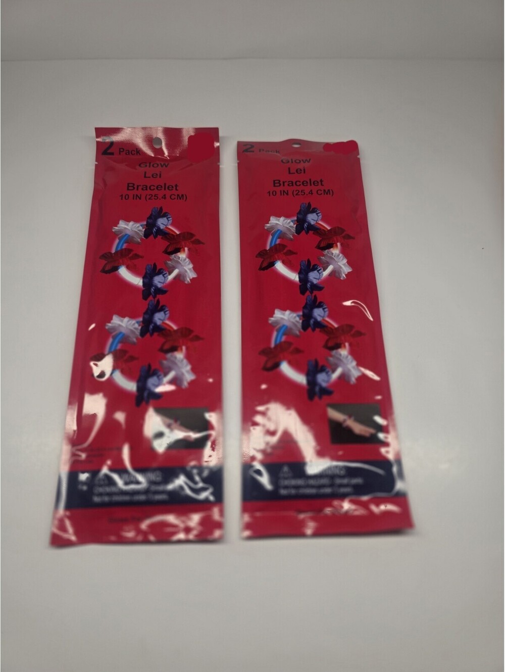 2 Packs Of 2 EA Glow Wand Lei Bracelet 4th of July USA Red White Blue Patriotic